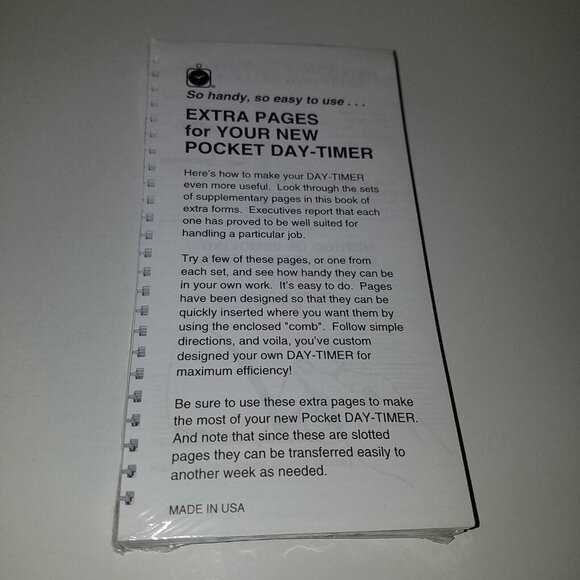 NOS Pocket Day-Timer Extra Pages Spiral 6.5" x 3.5" FACTORY SEALED - Picture 1 of 4